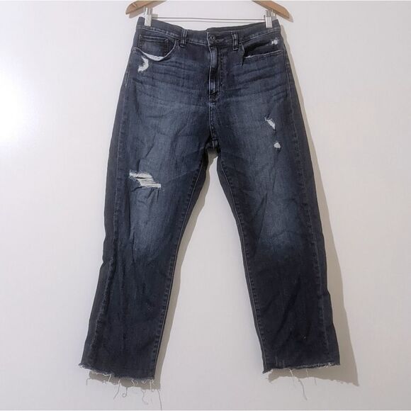 Uniqlo Denim - Uniqlo High Waisted Distressed Cropped Straight Jeans Size 28